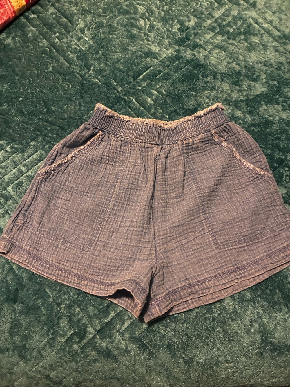 aerie Blue Textured High-Waist Casual Shorts